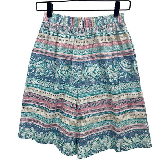 Vintage 90s Floral Stripe High-Rise Casual Boho Mom Shorts - Small - Picture 2 of 9